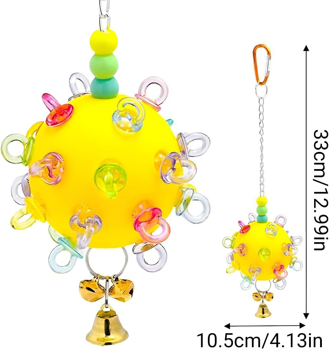 Jade Deals Parrot Bird Toy, Boredom Relief Hanging Ball with Colorful Rings & Bells, 12.99 Inches Length, Suitable for Budgerigars; Cockatiels; Sun Conures, Interactive Chewing Vent Toy image number 3