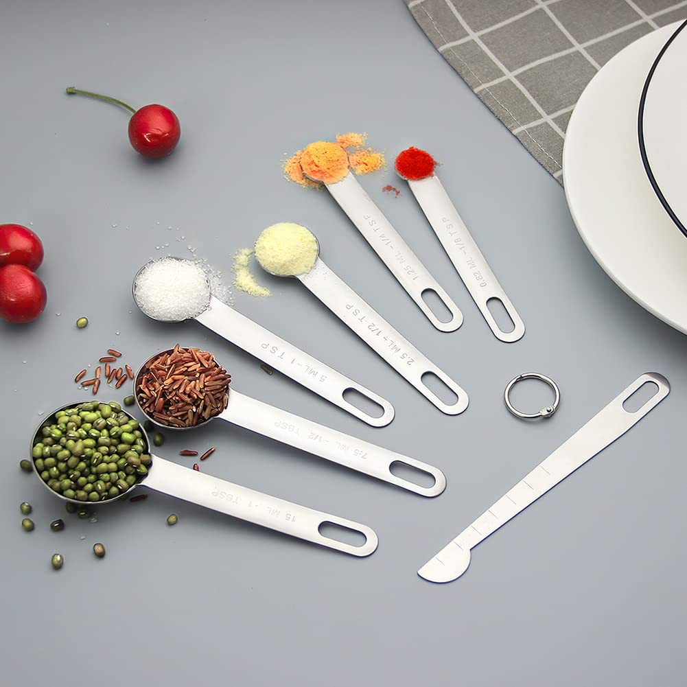 AOOSY Metal Measuring Spoon,Set of 7 Stainless Steel Measurement Spoon for Dry or Liquid,Fits in Spice Jar for Cooking and Baking,Including Leveler image number 4