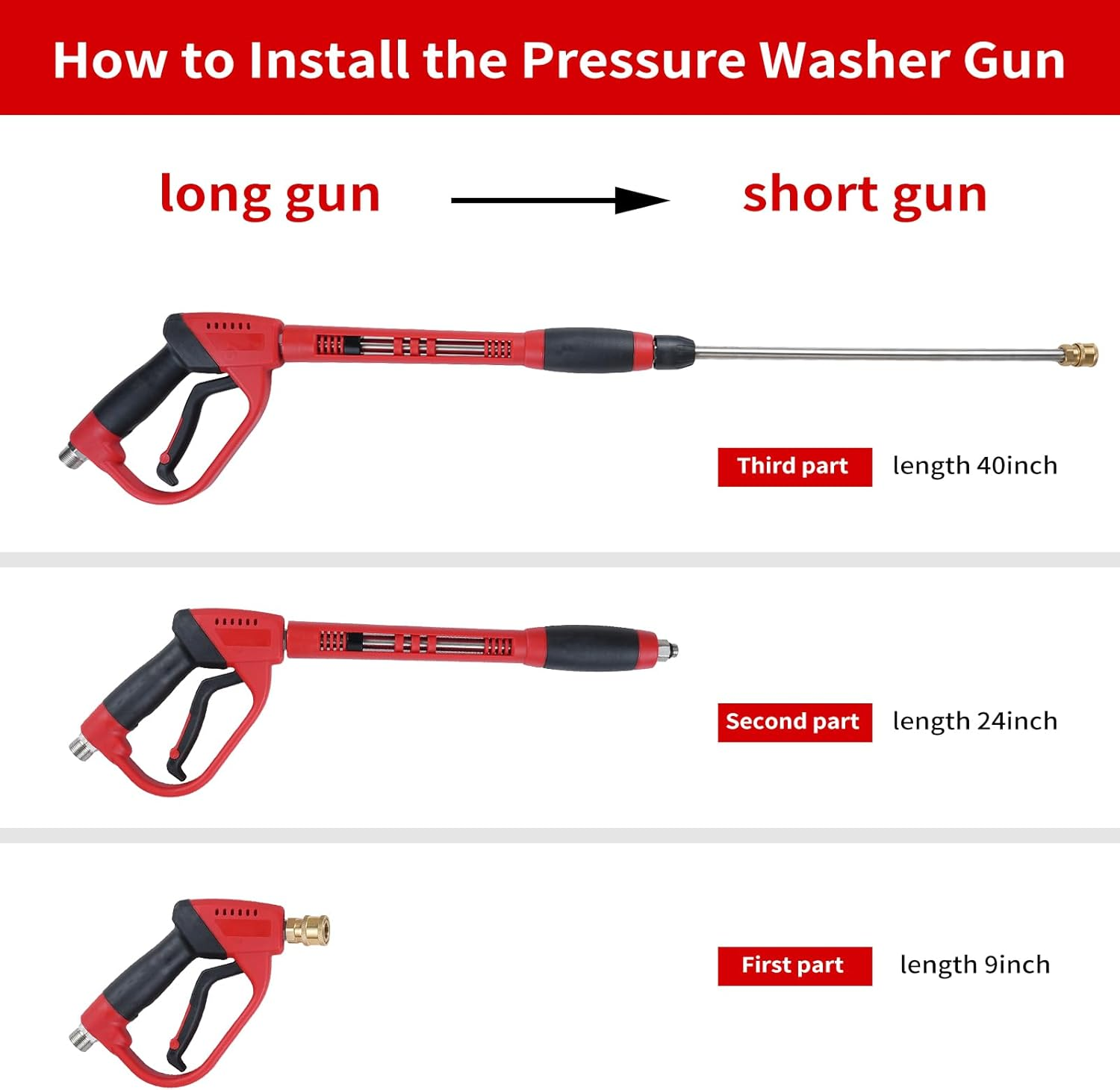 Eacam Pressure Washer Gun with Replacement Wand Extension, 5000PSI Washing Gun with 1/4Inch Quick Connect, M22 Water Hose Connector&5Pcs Color Nozzle Tips image number 1