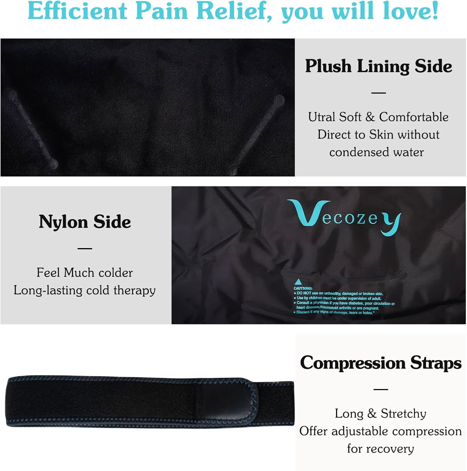 Extra Large Ice Pack Wrap around Entire Knee after Surgery, Large Reusable Gel Cold Pad for Leg Thigh Shin and Calf Injuries and Pain Relief, Swelling and Sports Injury, Black image number 5