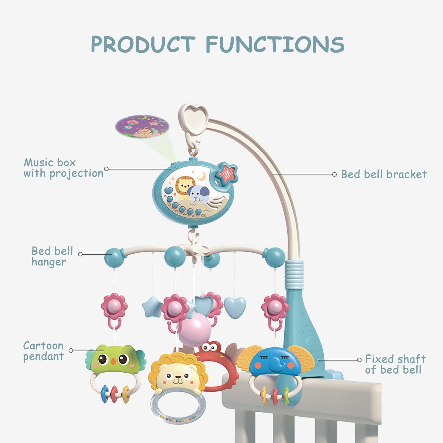 MECOS Crib Mobile for Baby with Projector and Lights Baby Musical Crib Mobile, Remote Control Baby Crib Toys for Boys Girls image number 6