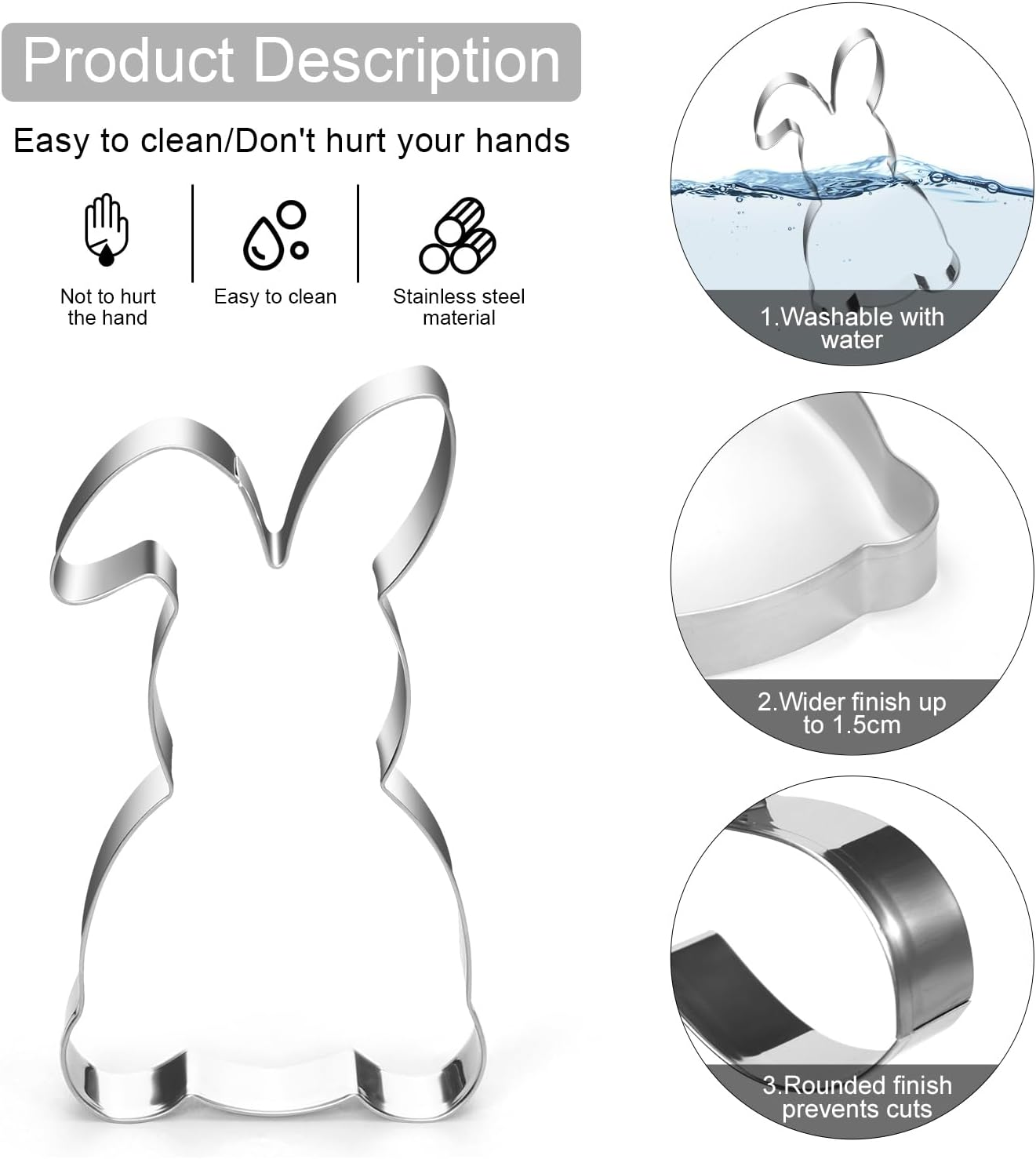 Easter Cookie Cutter, Pack of 5 Rabbit Egg Cutters, Easter Bunny Cookie Cutters, Large Easter Egg Easter Cookies Cookie Cutter, Stainless Steel Easter Biscuit Cutter Set, Easter Gift for Baking - Colourful Theme A2 image number 7