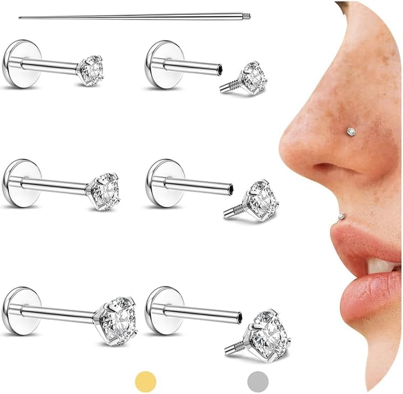 Kakonia Flat Back Earrings Studs - 14K Gold Filled Internal Thread 18G 16G Piercing Jewelry for Cartilage Helix Tragus Hypoallergenic Labret Lip Conch Nose 316L Stainless Steel Stud for Women Men image number 4