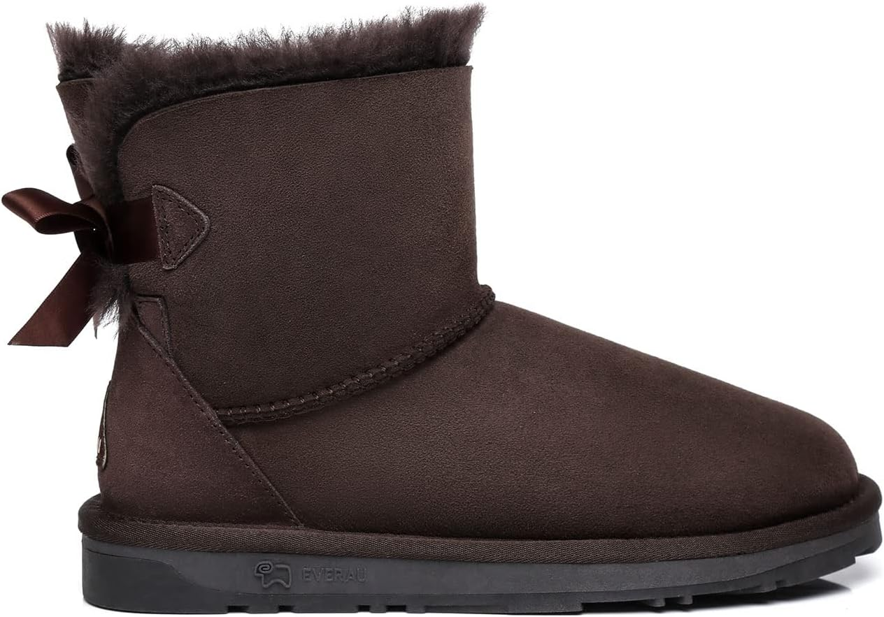 EVERAU Women Short Boots Australia Sheepskin Wool Water Resistant Mini Back Bow