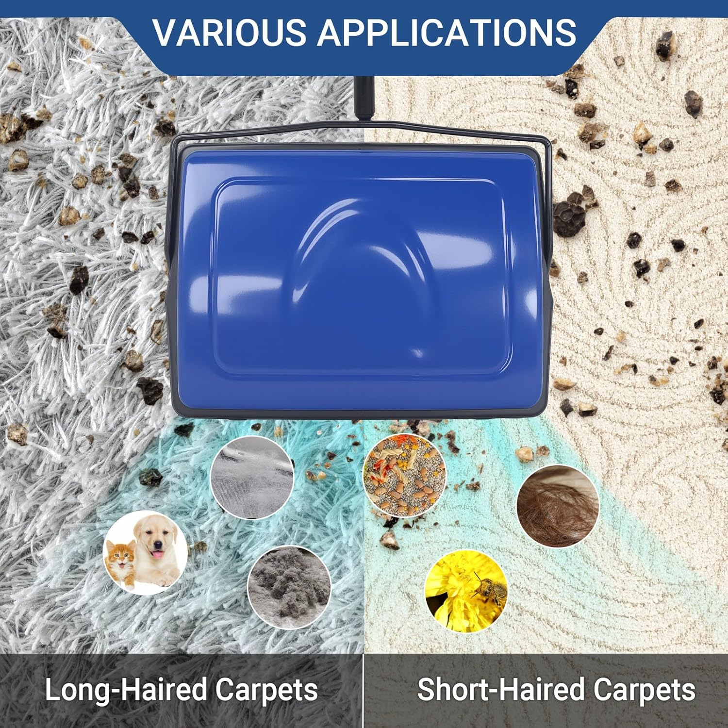 EZ SPARES Quiet Carpet Sweeper, Floor Sweeper with Horsehair Roto Brush Strong Cleaning Power Great for House,Office,Kitchen,Parquet Floor with Clean Out Comb image number 2