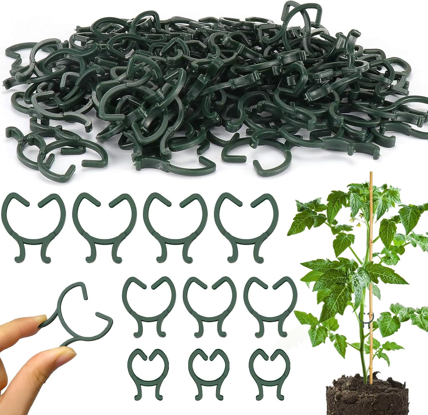 Hysagtek Pack of 200 Plant Clips for Supporting and Attaching Plants, Plant Clips, Trellis for Garden, Plants, Vegetable Fruit, Climbing Plants (Green)