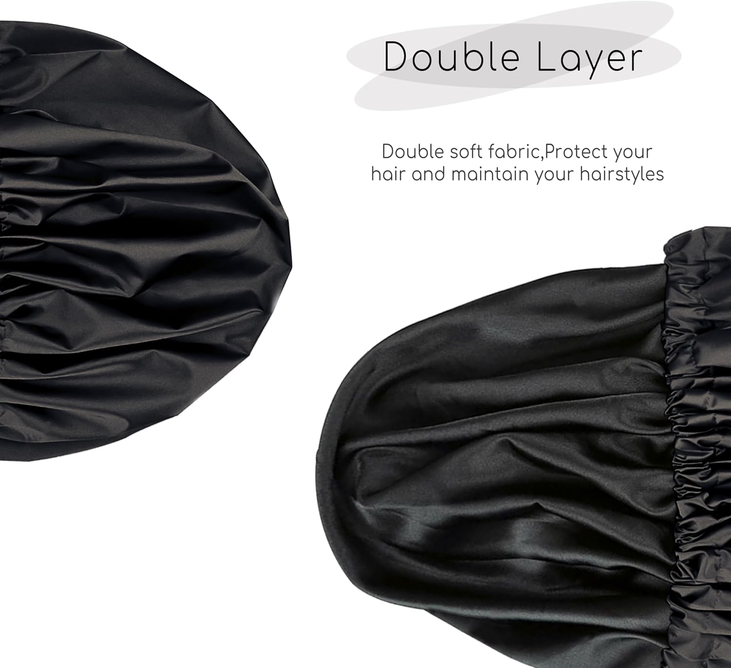 Amamba Shower Caps, Silk Lined Shower Cap for Women,Reusable,Adjustable Size, Washable & Waterproof,Large Satin Shower Cap-Black image number 4