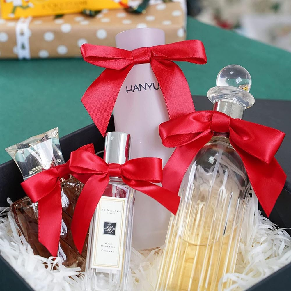 Suithink 50 Pieces Red Twist Tie Satin Bows,9Cm Ribbon Bows for Gift Wrapping, Crafting Wedding, Birthday, Christmas Decoration (Red)