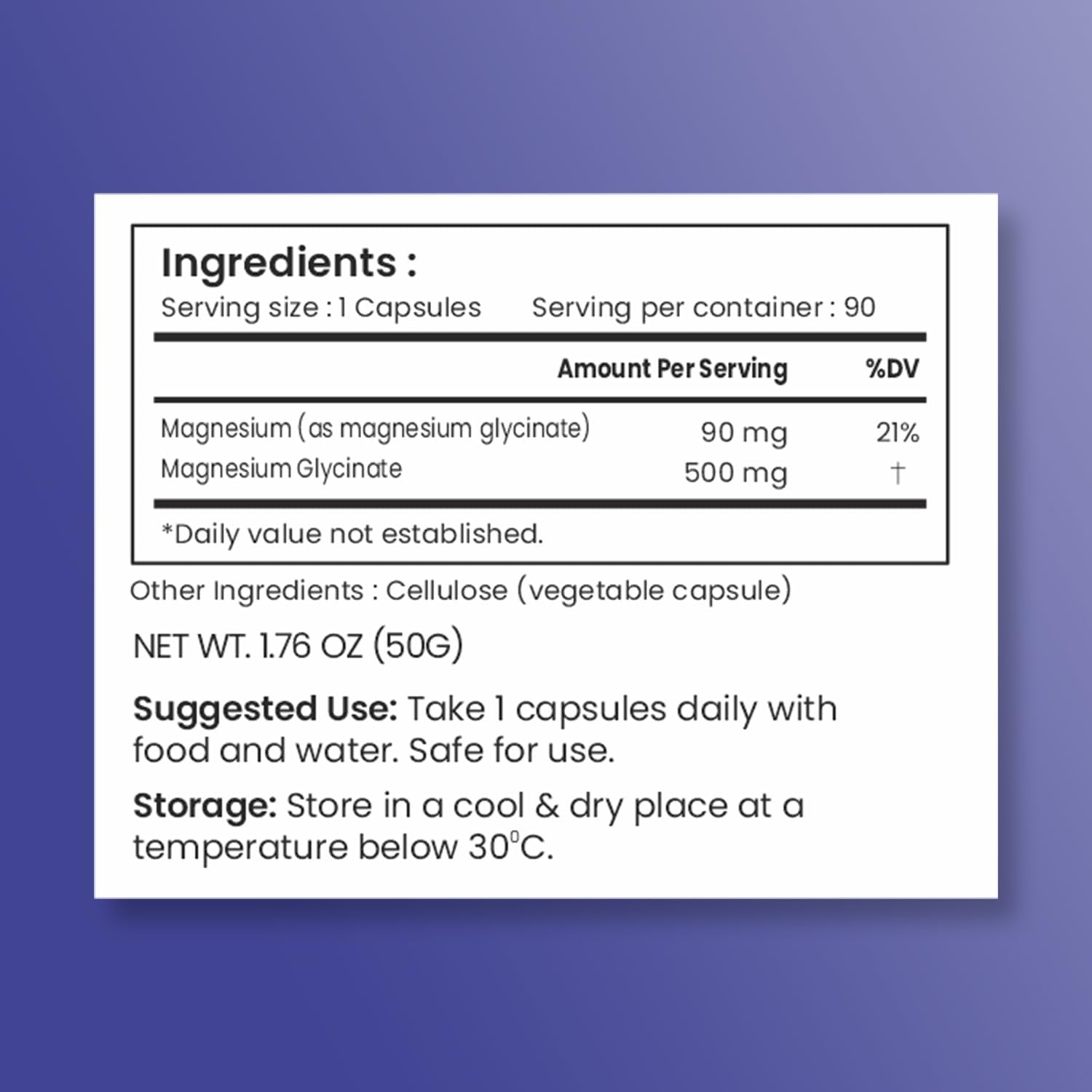 SONA Magnesium Glycinate Capsule- 1000Mg Veg Capsules 90 Count (Pack of 1) image number 3