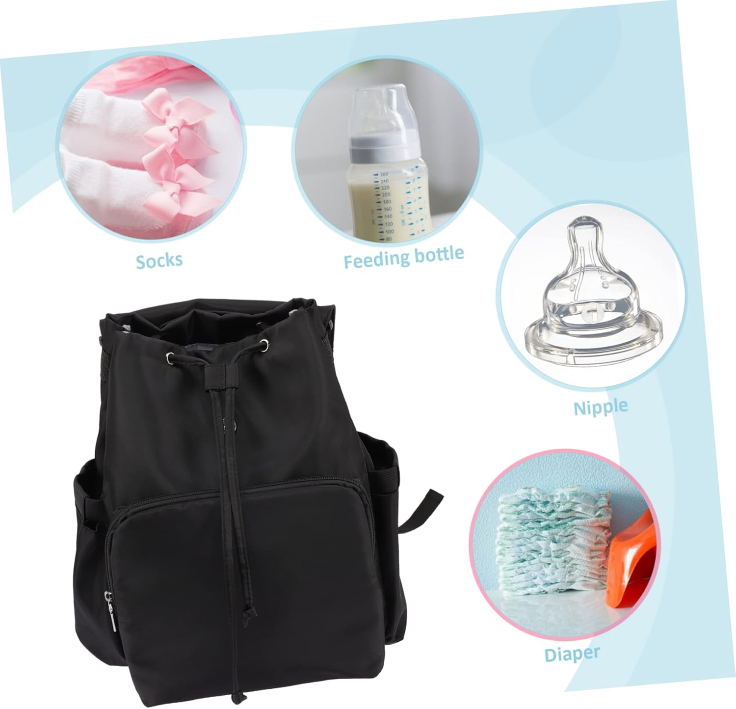 Convertible Diaper Bag Backpack Drawstring Wet Dry Separation Travel Diaper Backpack Storage Organizer for Toys Milk Bottles image number 2