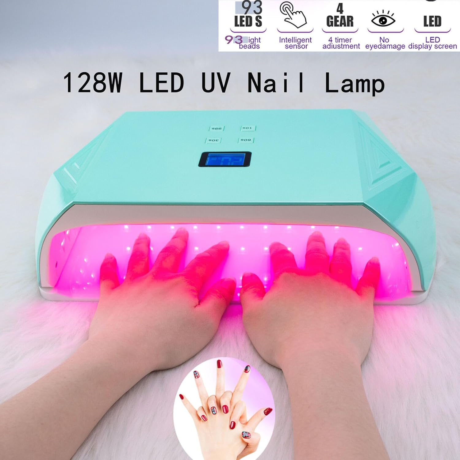 128W Rechargeable UV Led Nail Lamp, Professional Cordless Nail Dryer UV Light Nail Lamp for Gel Nails with Automatic Sensor/4 Timer Setting image number 4