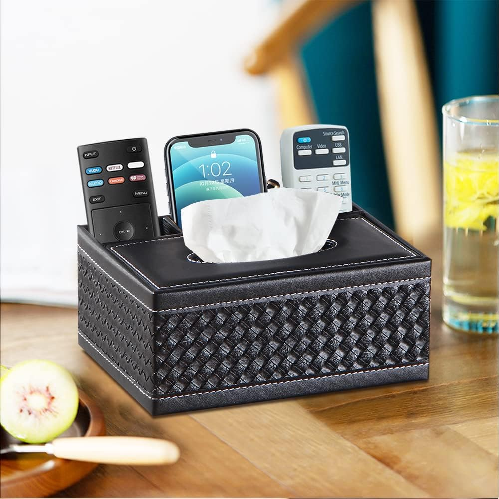 Leather Tissue Box Cover,Multifunctional Tissue Box Holder with Stationery Remote Control Box,Dryer Sheet Dispenser,For Home Restaurant,Bathroom Vanity Countertops,Bedroom Dresser,Night Stands,Office - Antique image number 7