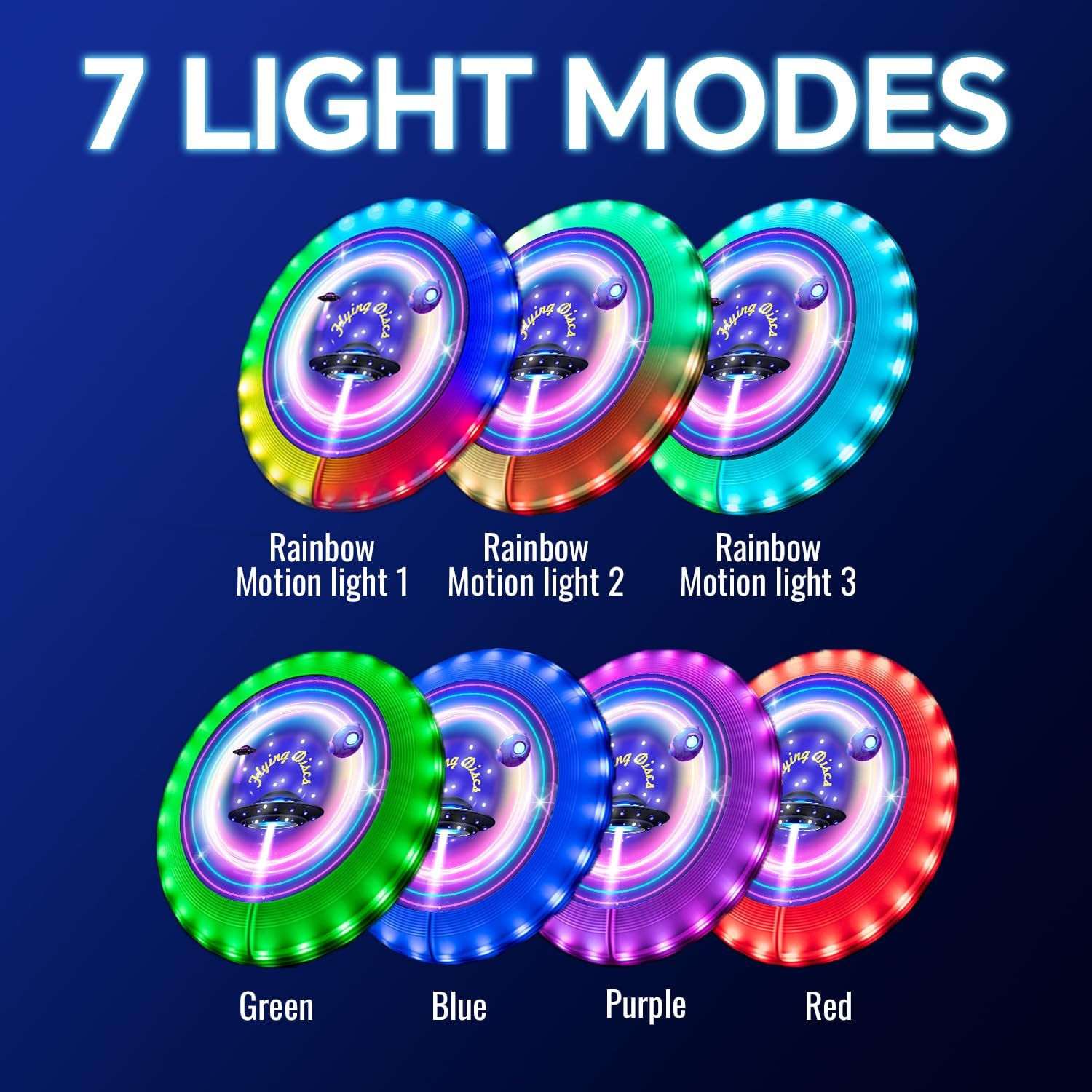 27Cm Glowing in the Dark Frisbee, Glow in the Dark LED Flying Disc with 39 RGB Leds,7 Modes, Waterproof, 178G and Rechargable image number 2