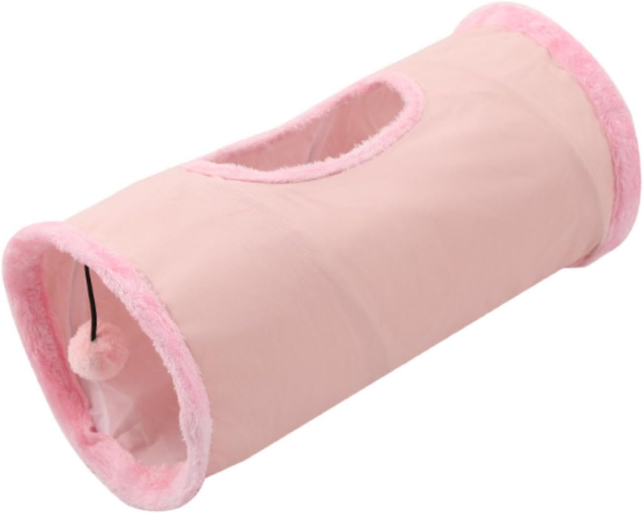 Yuksok Straight Cat Tunnel for Indoor Cats Foldable Tunnel Tube Hideout 19.69X9.84Inch Interactive Resting Scratch Resistant Cat Toy, Pink