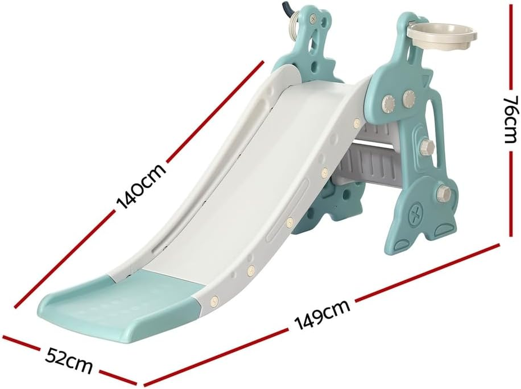 Keezi Kids Slide Swing Set with Basketball Hoop, 3 in 1 Climbing Frame Cubby House Toddler Fold up Cardboard Slides Playground Toy Outdoor Indoor Activity Sports Center Gym, with 4 Rings 140Cm Blue