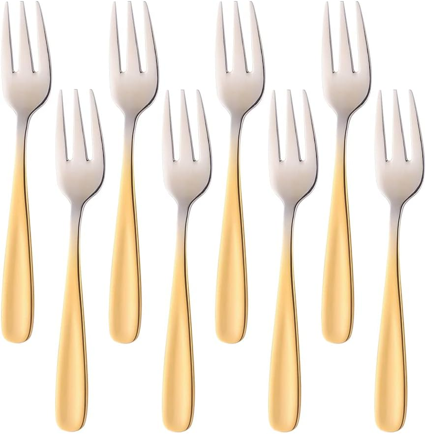 BISDARUN Dessert Forks Stainless Steel Small Cake Forks Fruit Forks 8-Piece Rainbow Length 13.6 Cm / 5.35 Inches