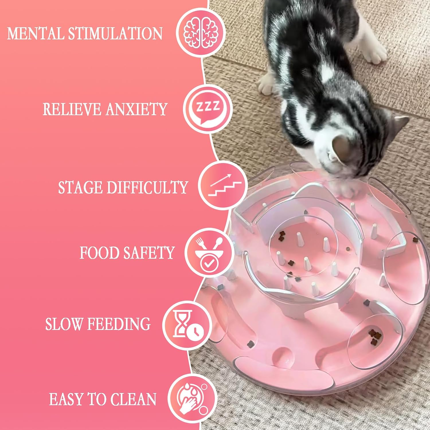Gdsanlian-Interactive Cat Toy Puzzle Box - Cat Puzzle Feeder - Cat Slow Feeding Treatment Dispenser - Cat Puzzle Box - Puzzle Maze Toy - Indoor Rich Cat Toys（Pink） - Green image number 3