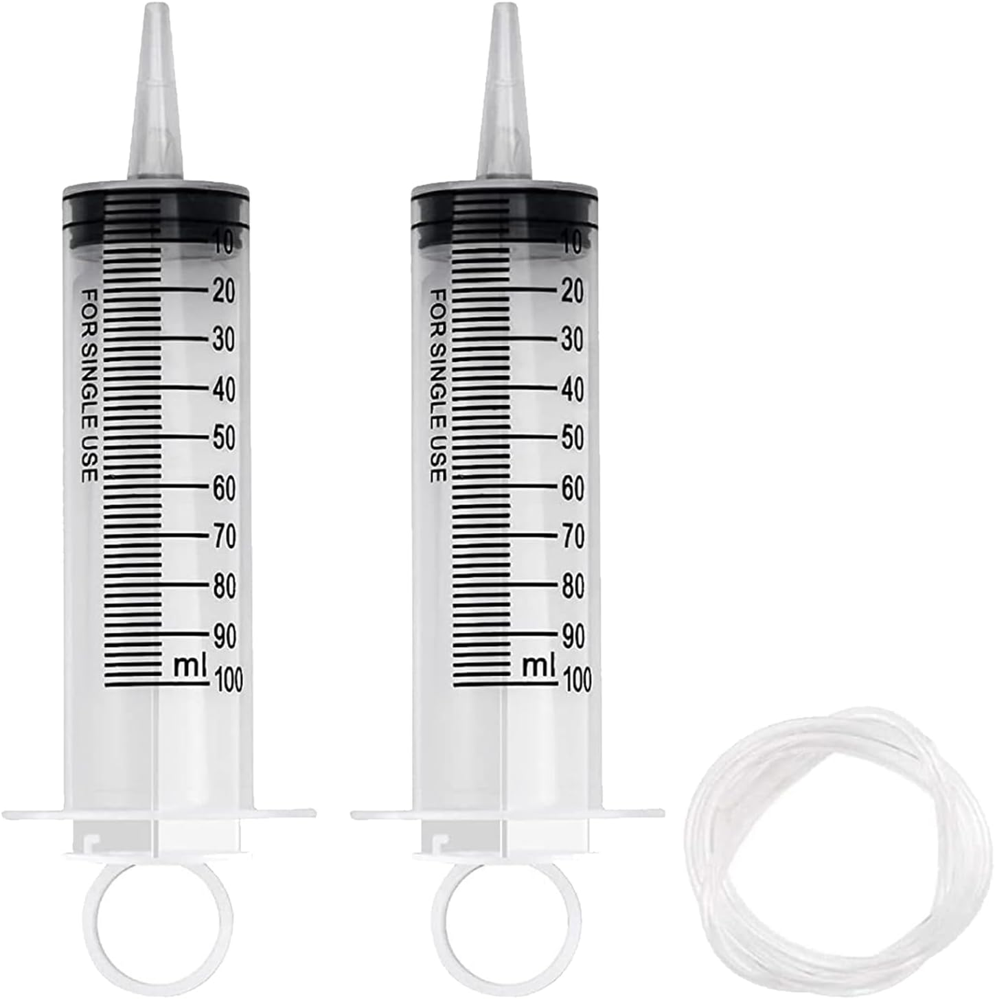 Large Syringe 100ML Plastic Syringes with Tubing Reusable Measuring Syringe Sterile and Individual Sealed, Measurement for Scientific Labs,Garden Syringes for Liquid,Feed Pets,Oil Filtration (2PCS) image number 2