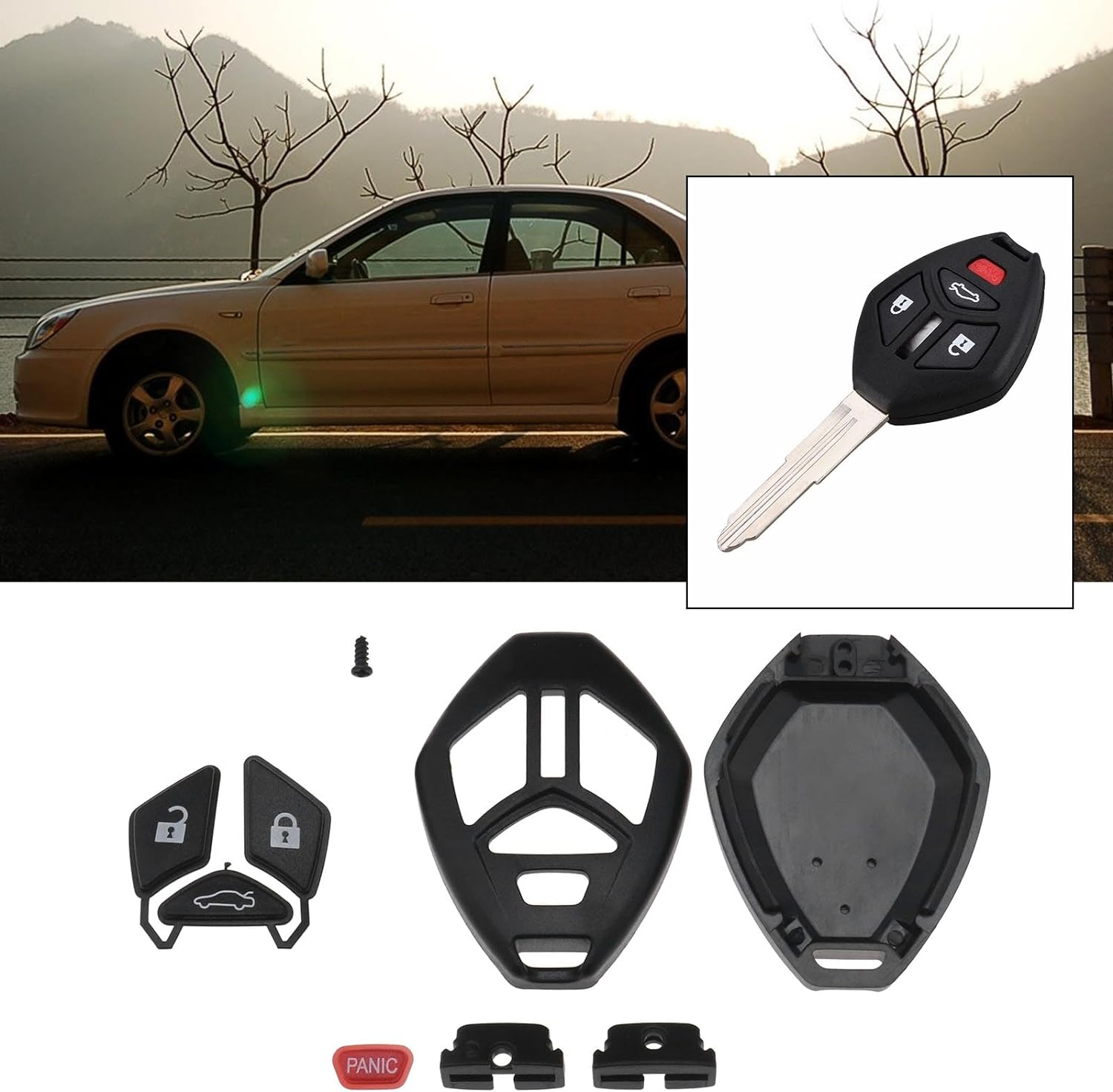 Emagtech 2Pcs Car Remote Control Key Shell without Embryo Replacement Key Shell 3+1 Button Red Horn Button Compatible with Mitsubishi Lancer Outlander image number 1