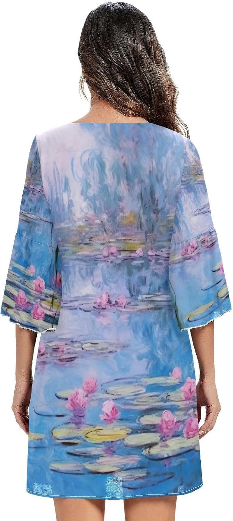 Water Lilies Scene Chiffon V Neck Dress Printed Maternity Dress Party S-XXL image number 3