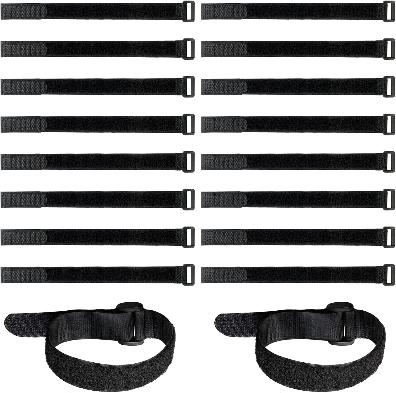 16 Pack Hook and Loop Cable Ties, 1" X 12" Hook and Loop Straps with Buckles - Heavy Duty Reusable Adjustable Cable Organizers for Home, Office & Car (Black) image number 2