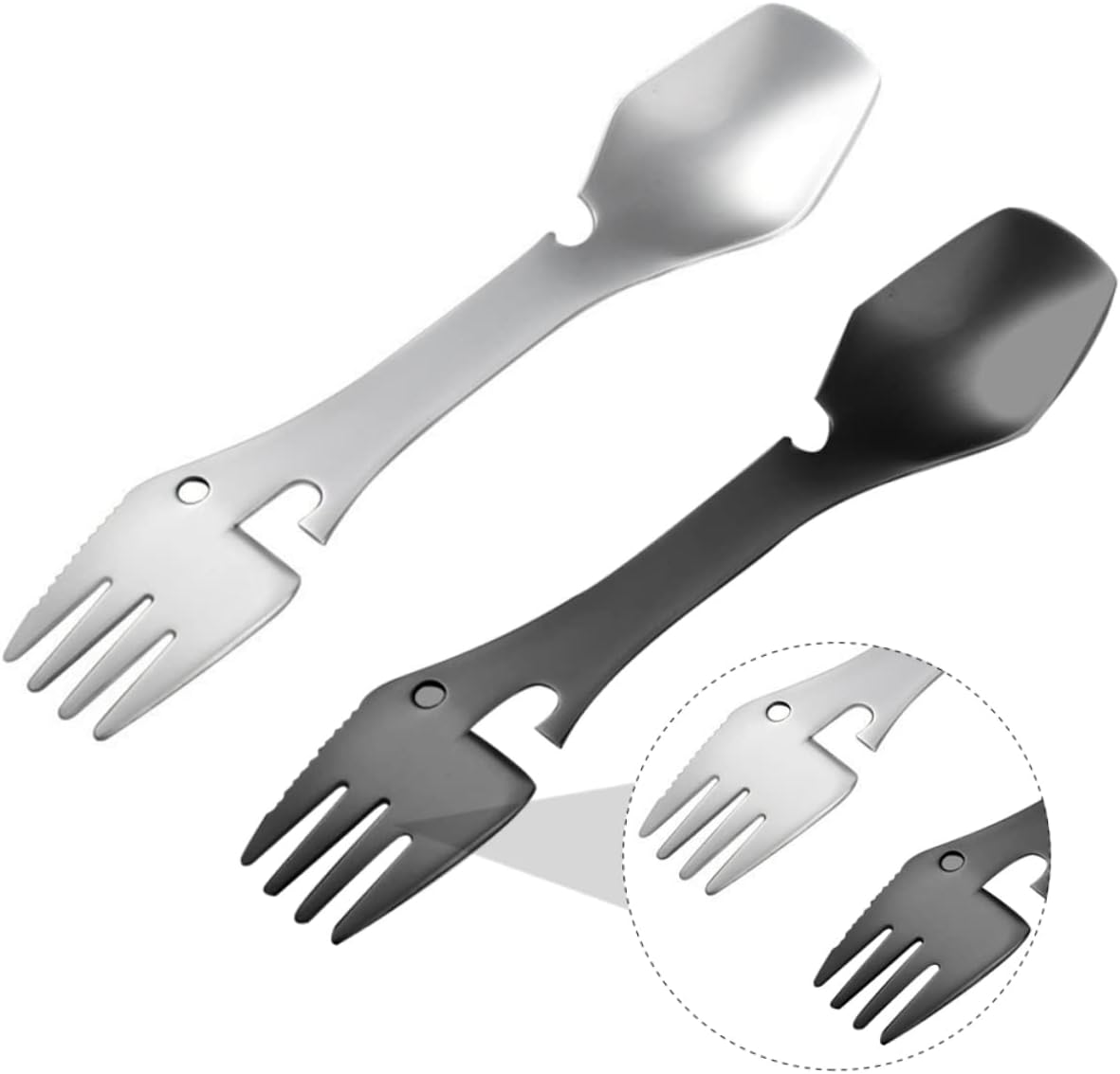 KOMBIUDA 4Pcs Camping Knives Stainless Steel Multifunctional Cutlery Spork Fork Spoon image number 6