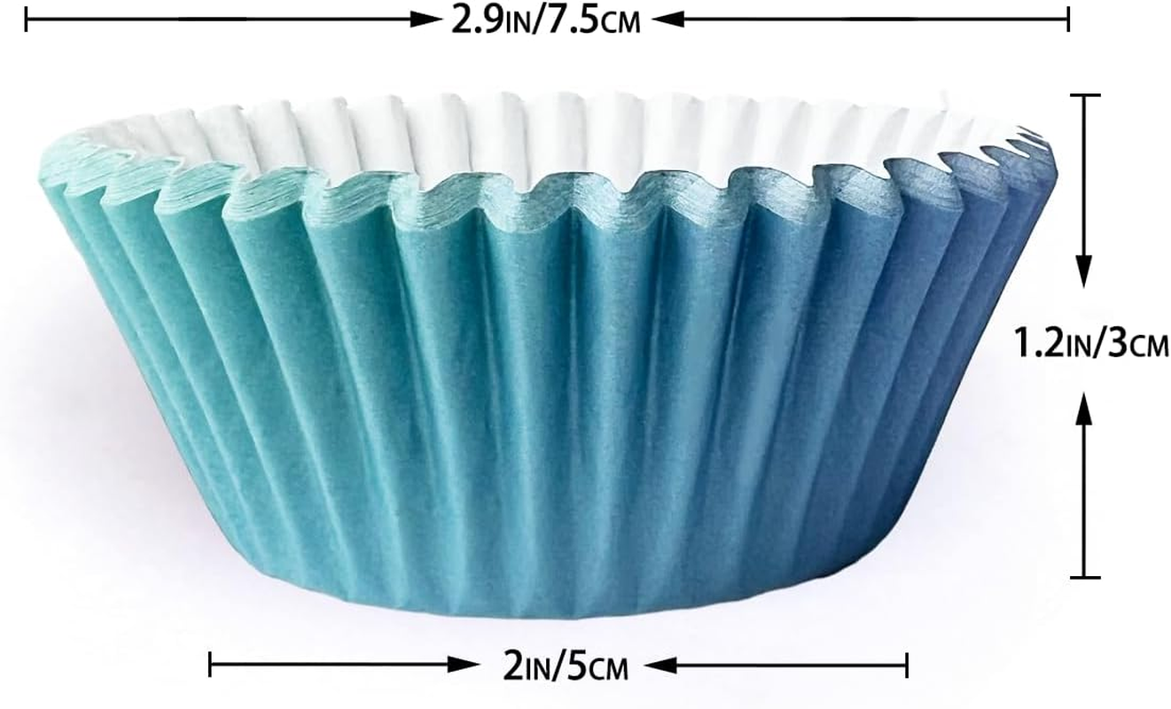 Qiqee Standard Cupcake Liners - 300 Count, Blue Gradient, Disposable, Everyday Baking image number 1