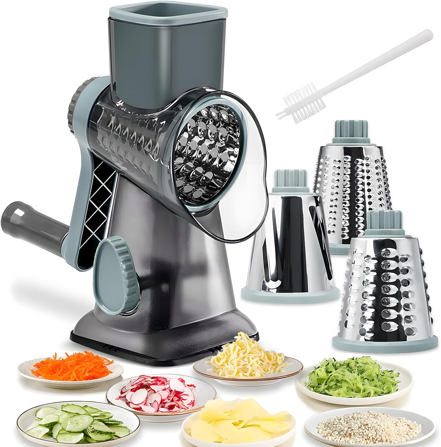 Cheese Grater Rotary Vegeteble Slicer Chopper,Versatile Cheese Shredder,Blades for Shredding, Grating, Slicing,Vegetable Shredder with Suction Base and Cleaning Brush image number 5