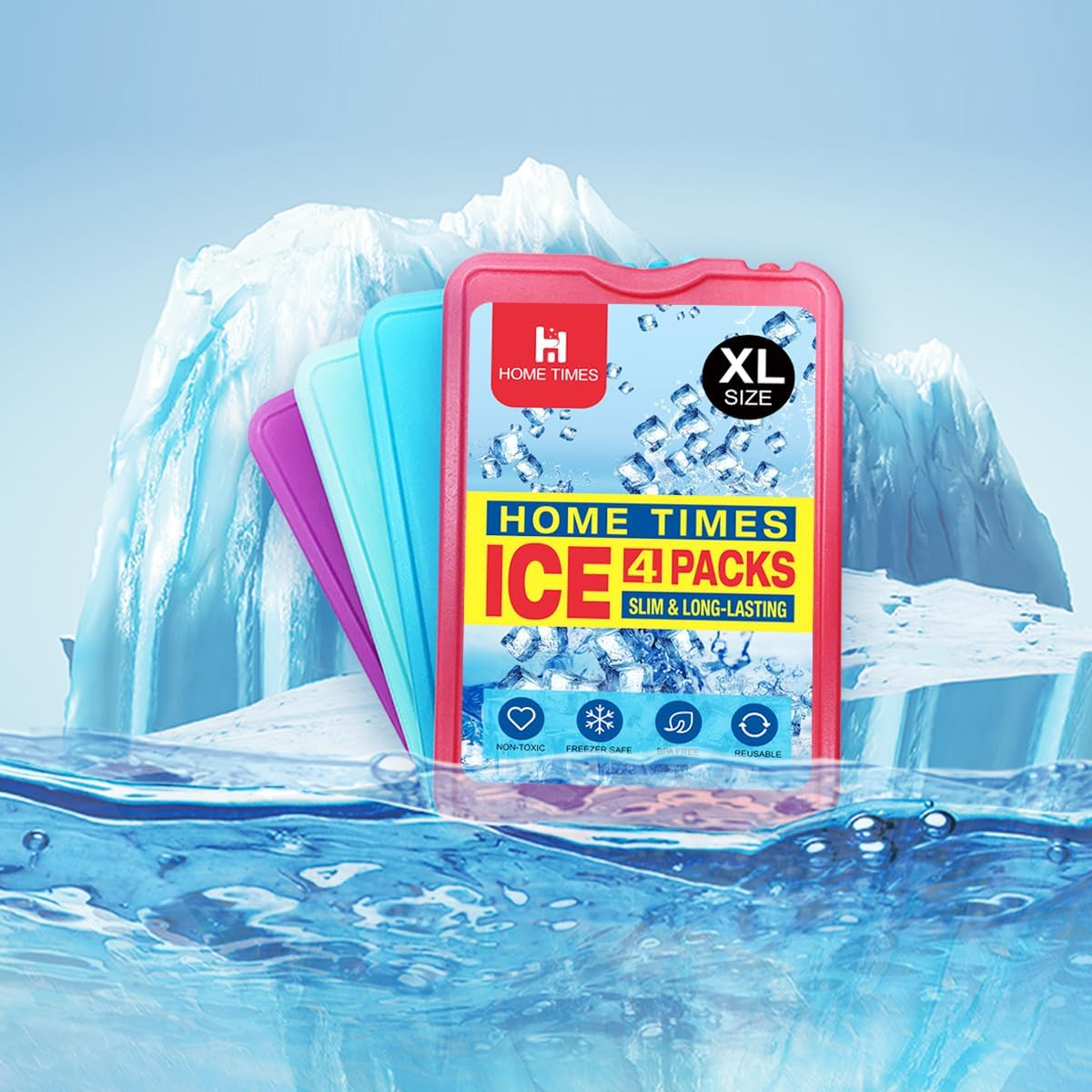 Home Times 4 Pack Slim Thin Reusable Ice Packs for Lunch Boxes, Coolers & Camping - Quick Freeze, Long Lasting Space Saving Freezer Packs, Multifunction Cooler Ice Brick（Built-In Gel） image number 6