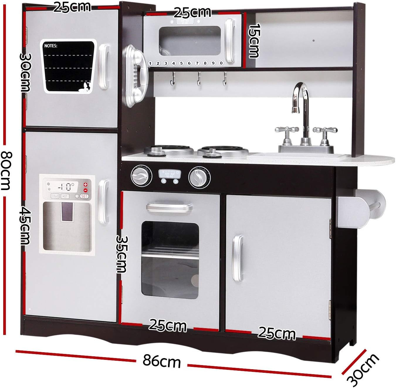 Keezi Kids Kitchen Set Pretend Play Food Playset Wooden Toys Mud Kitchens Children Cooking Cookware Sets Toy Home Cubby House Furniture for Boys Girls, Easy Cleaning White image number 2