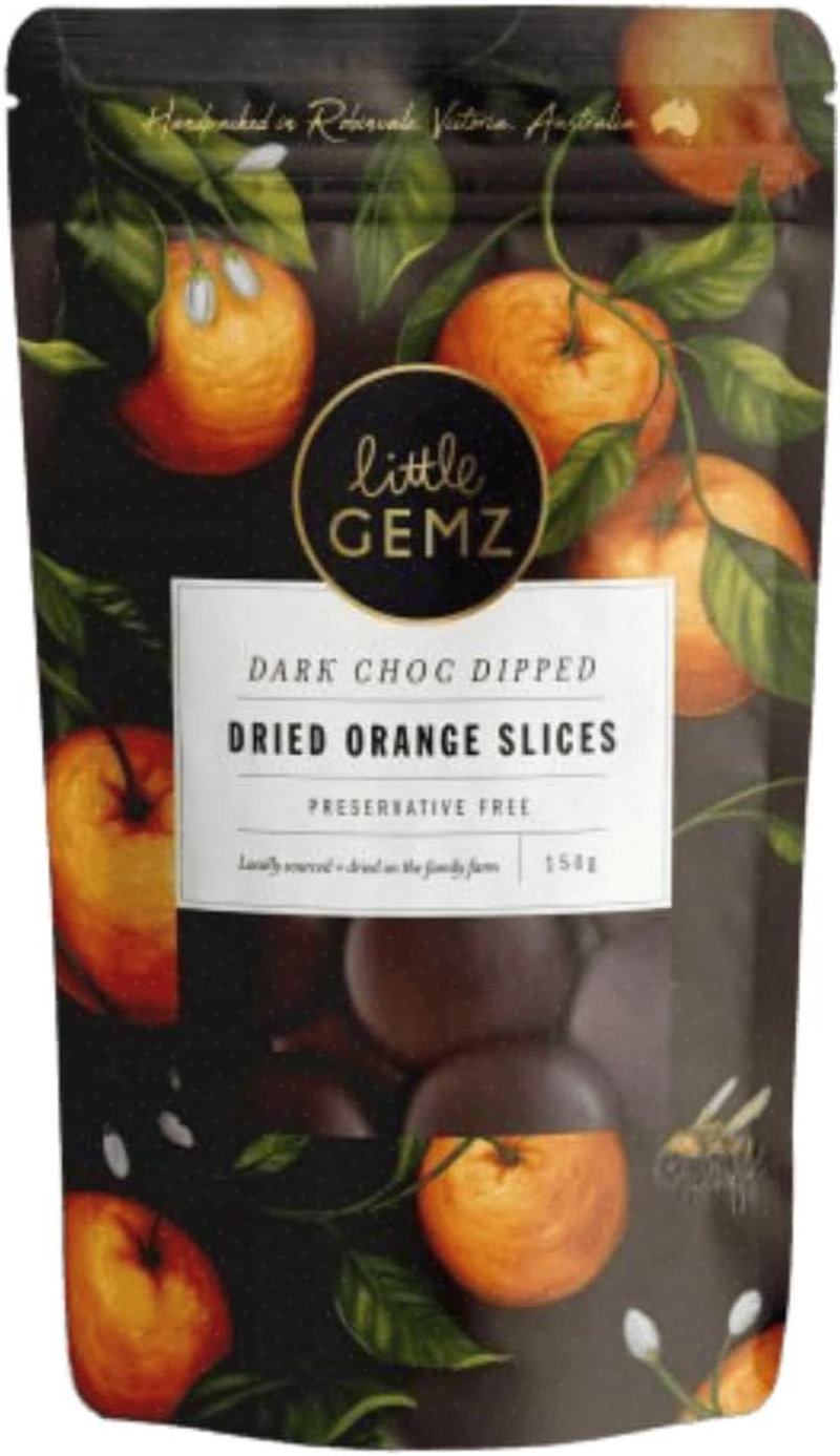 Little Gemz Dark Chocolate Dipped Dried Orange Slices | Handpicked Australian Oranges Coated in Premium Dark Chocolate &ndash; 150G