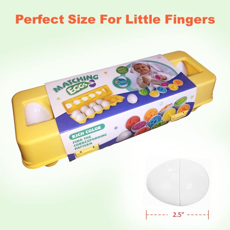 Matching Eggs Color Shape Fruit Number Recognition Sorting Counting Montessori Toys Fine Motor Skill Early Learning Child-Safe Educational Toys for Babies Kids and Toddlers (12 Eggs) (Numbers) image number 6