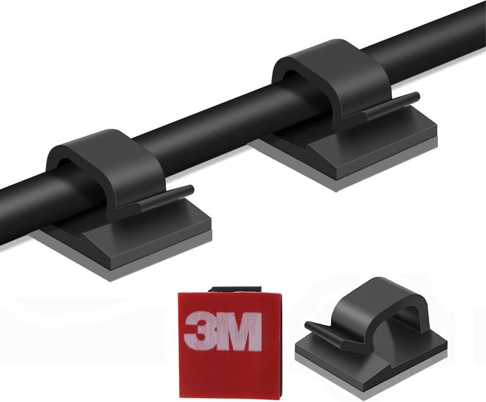 50Pcs Cable Clips with Strong Adhesive, Durable Wire Holder, Sturdy Cable Wire Organizer Clamp, Cable Cord Management, Suitable for Office, Home, Car and Workshop (Black)