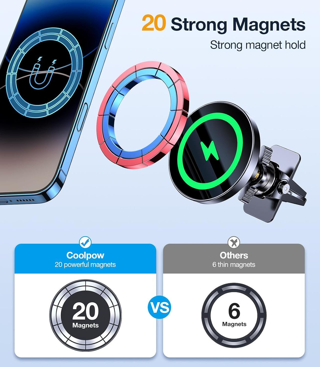 For Magsafe Car Mount Charger【360&deg; Rotation】15W Fast Charging Wireless Car Phone Holder Charger for Vent Dashboard【Strong Magnets】Magnetic Phone Holder Mount Charger for Iphone 16 Pro Max 15 14 13 12 image number 2