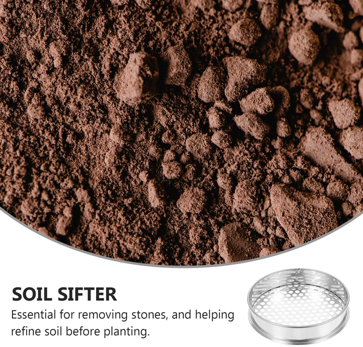 2Pcs Stainless Steel Soil Sifting Pan Mesh Sieve for Garden Planting Mesh Sieve Essential Gardening Tool image number 4