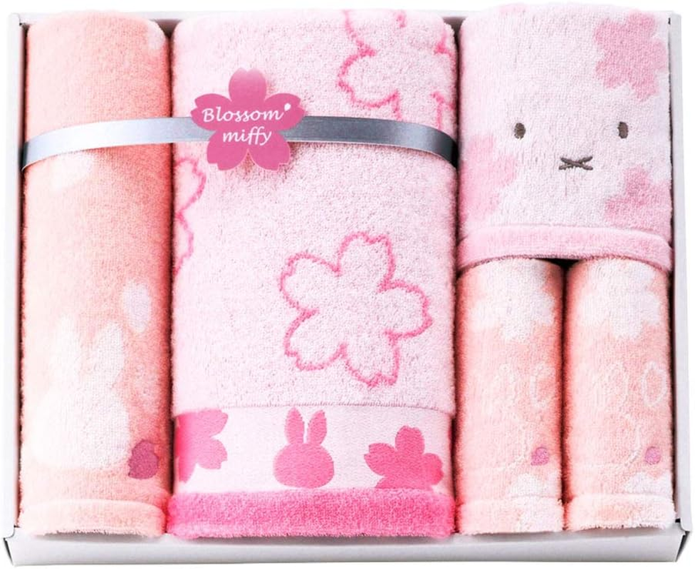 Nishikawa 228716882 Miffy Towel Gift Set, 8.7 X 9.8 X 2.4 Inches (22 X 25 X 6 Cm), Washable, 100% Cotton, Blossom Miffy, Made in Japan, Pink image number 5