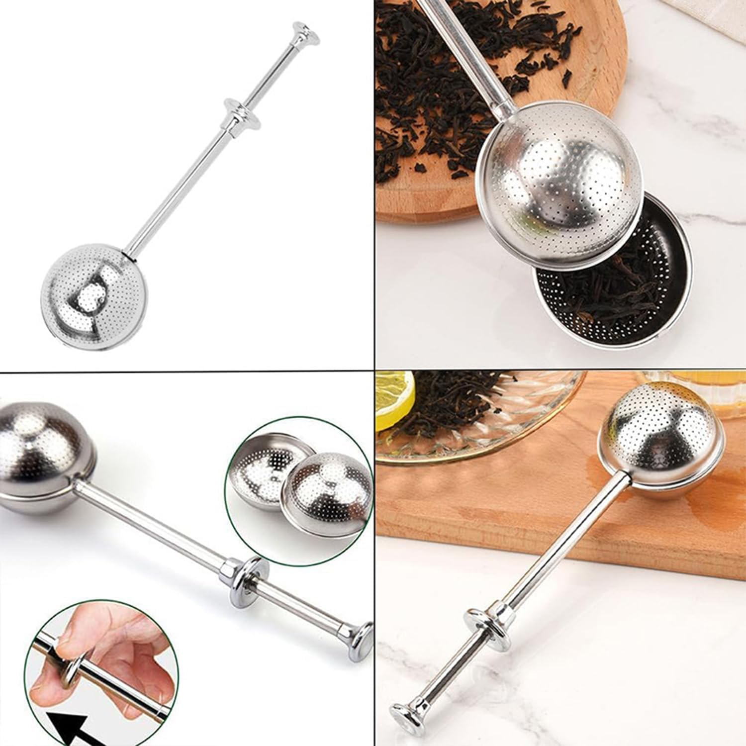 Hysgscwd 2Pcs Stainless Steel Snap Ball Tea Strainer, Long Handle Ball Tea Leaf Filter, Tea Infuser Filter for Loose Leaf Tea, Fine Mesh Tea Interval Diffuser, Steeper Strainer for Spices image number 6