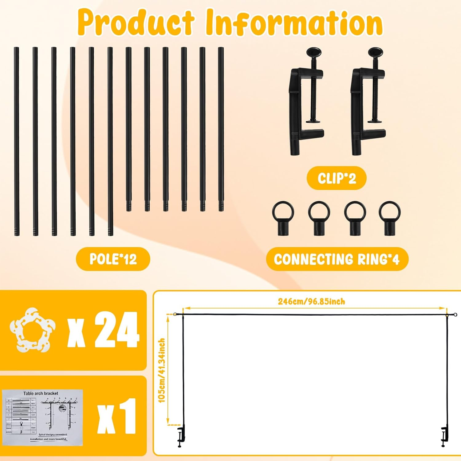 DJAPWPX Adjustable Table Arch, Hanging Metal over the Table Rod Stand, Easy to Install Use Adjustable Table Arch, Hanging Safe Secure over the Table Rod Stand Suitable for Parties image number 6