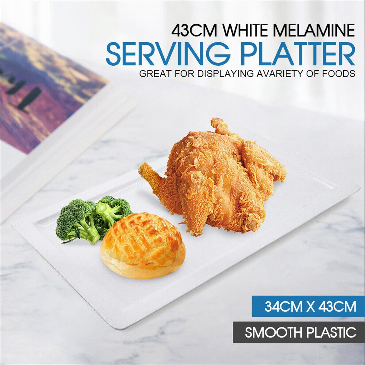 Leona Co Serving Tray Plastic Party Supplies, 43 X 34Cm Platters for Serving Food, Imitation Porcelain Reusable Dishes for Veggie, Snack, Fruit, Desserts in Kitchen, Pool, Pantry Organization (2) image number 2