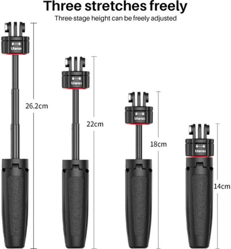 Ulanzi MT-31 Magnetic Quick Release Telescoping Tripod/3-Stage Telescopic Lightweight Selfie Stick for Gopro Series