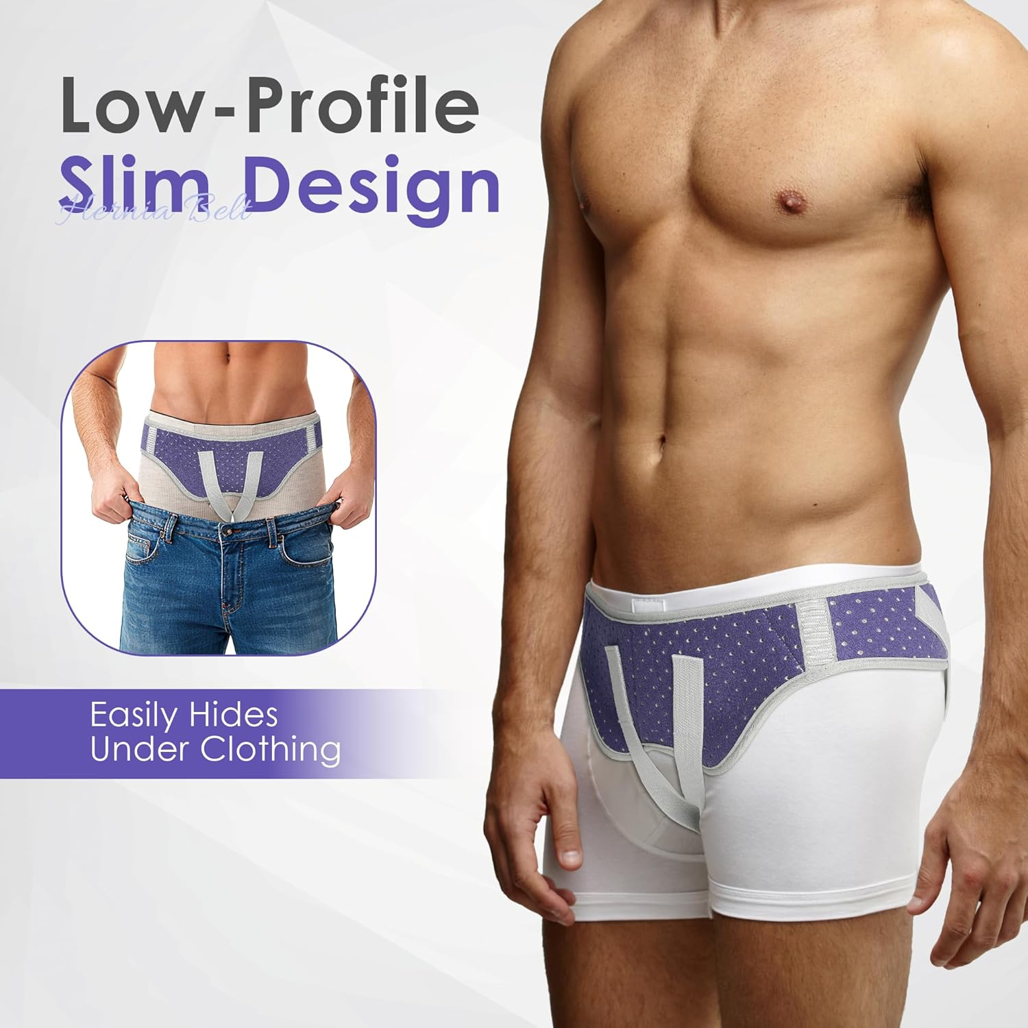 Unisex Hernia Support Belt - Designed for Bilateral/Double-Sided Inguinal Hernias Supportive Groin-Protecting Underwear with Adjustable Straps Featuring 2 Removable Compression Pads image number 3