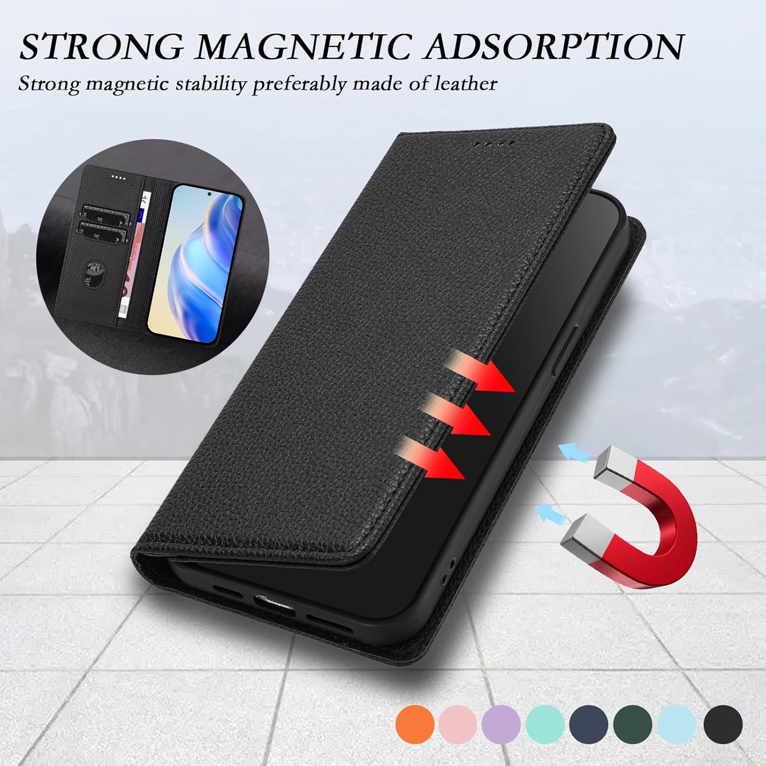 XINYEXIN Leather Case for Google Pixel 9A, PU Leather Flip Case with Card Slot, Stand, Magnetic Folio Mobile Phone Protective Case - Black image number 5