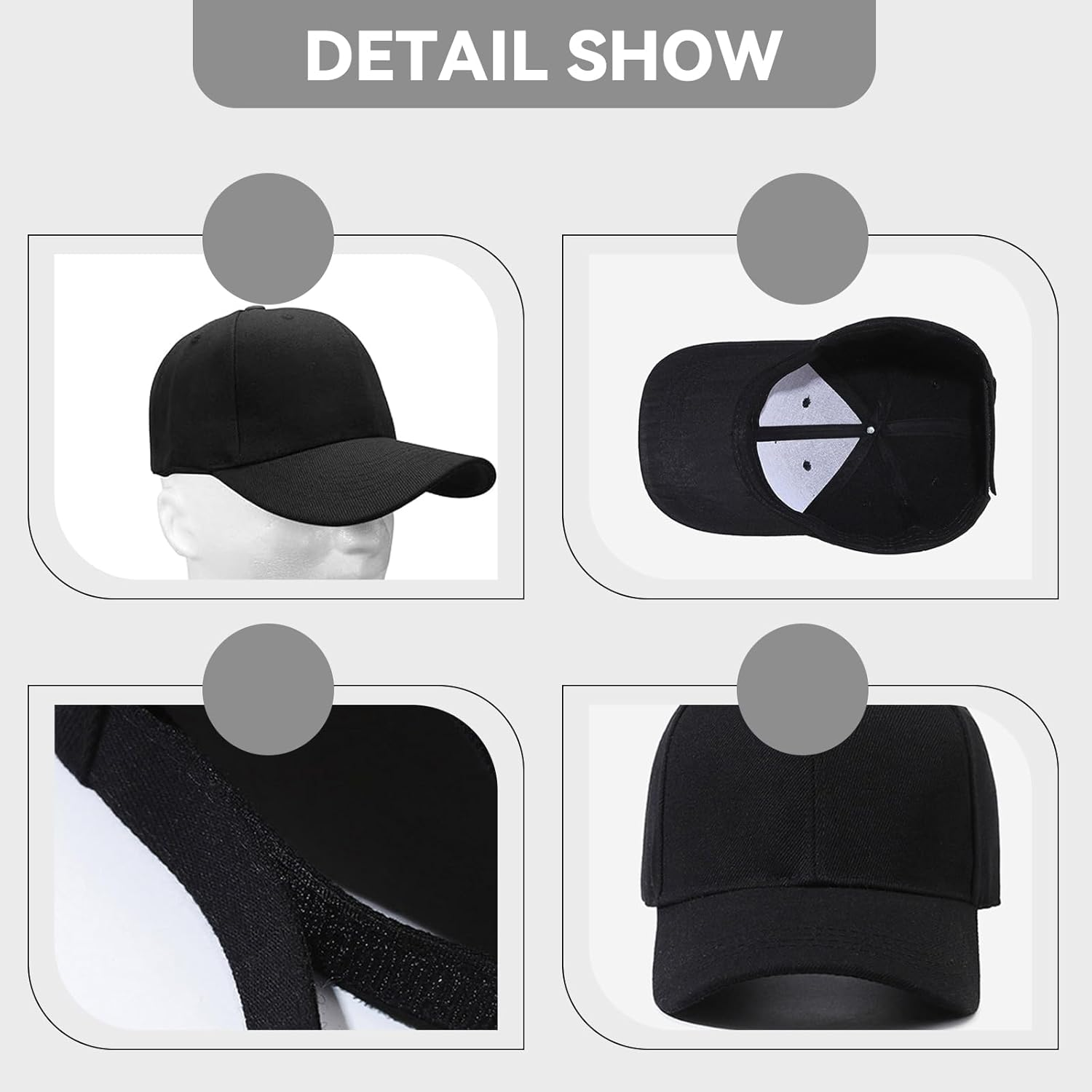 JZS Stiff Structured Front Panel Baseball Cap Golf Dad Trucker Hat for Men Women Adjustable Black image number 2