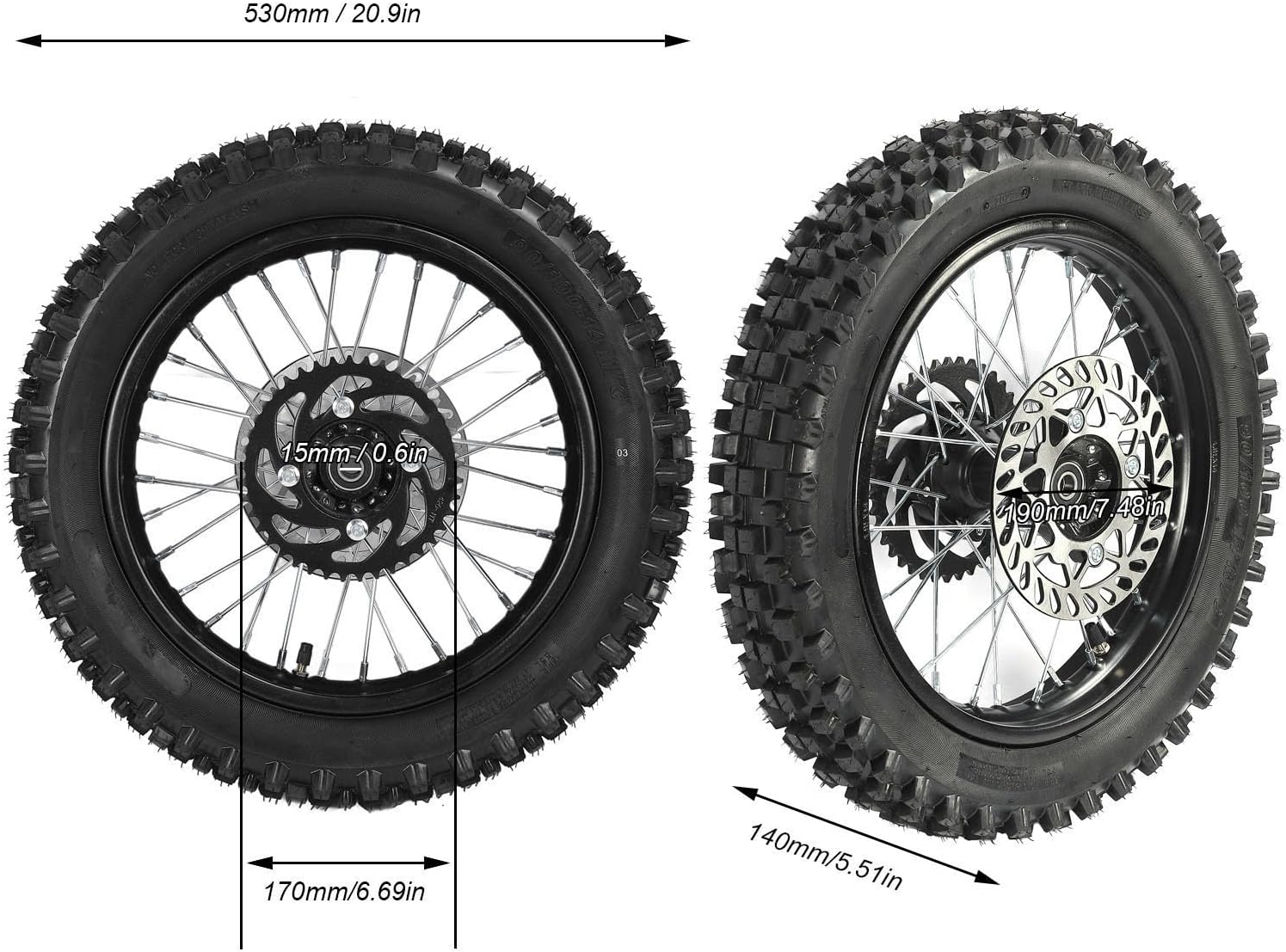90/100-14 Rear Wheel Rim Tire, Rear Wheel Tire and Rim Inner Tube with 15Mm Bearing Assembly, Rotor & 420 41T Sprocket for Dirt Pit Bike Tao Kayo TSD 110 TD 125 image number 4