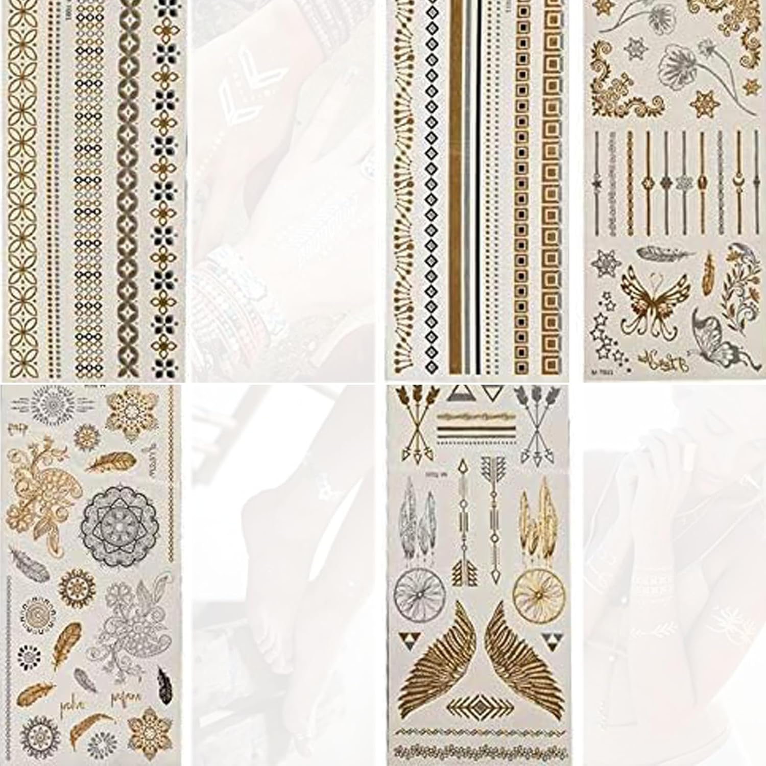 Temporary Tattoos - 5 Large Sheets Gold Silver Glitter Fake Tattoos, 80+ Color Flash Fake Waterproof Tattoo Stickers for Adults and Kids image number 5