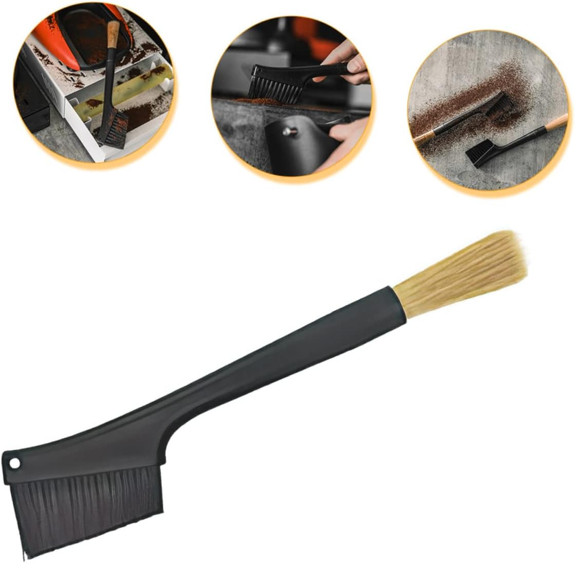 LABRIMP Double-Ended Cleaning Brush for Coffee Machine Espresso Cleaner Soft Bristles Long Handle Multi-Functional for Baking Sugar Tea Powder Keeps Equipment in Order