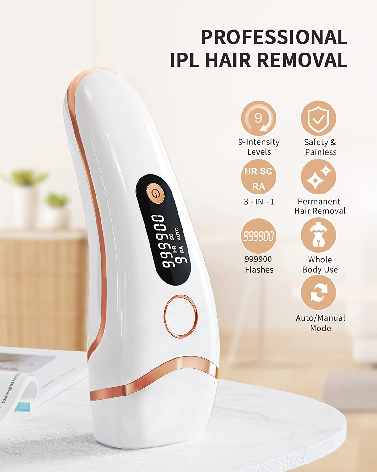 AMOTAOS Laser IPL Hair Removal - at Home Permanent Hair Remover Device for Women Men, 999900 Flashes