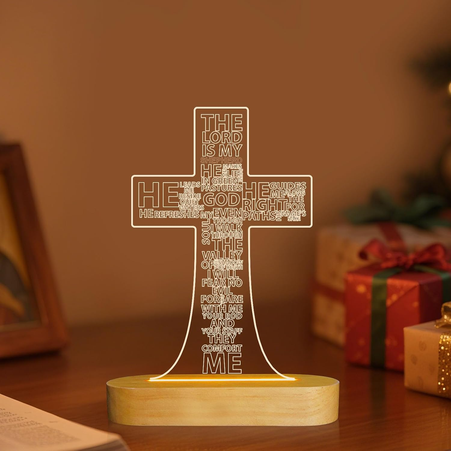 Jesus Cross 3D Night Light Desk Table Lamps,Warm Colors LED Wooden Lighting for Holiday Gifts image number 1