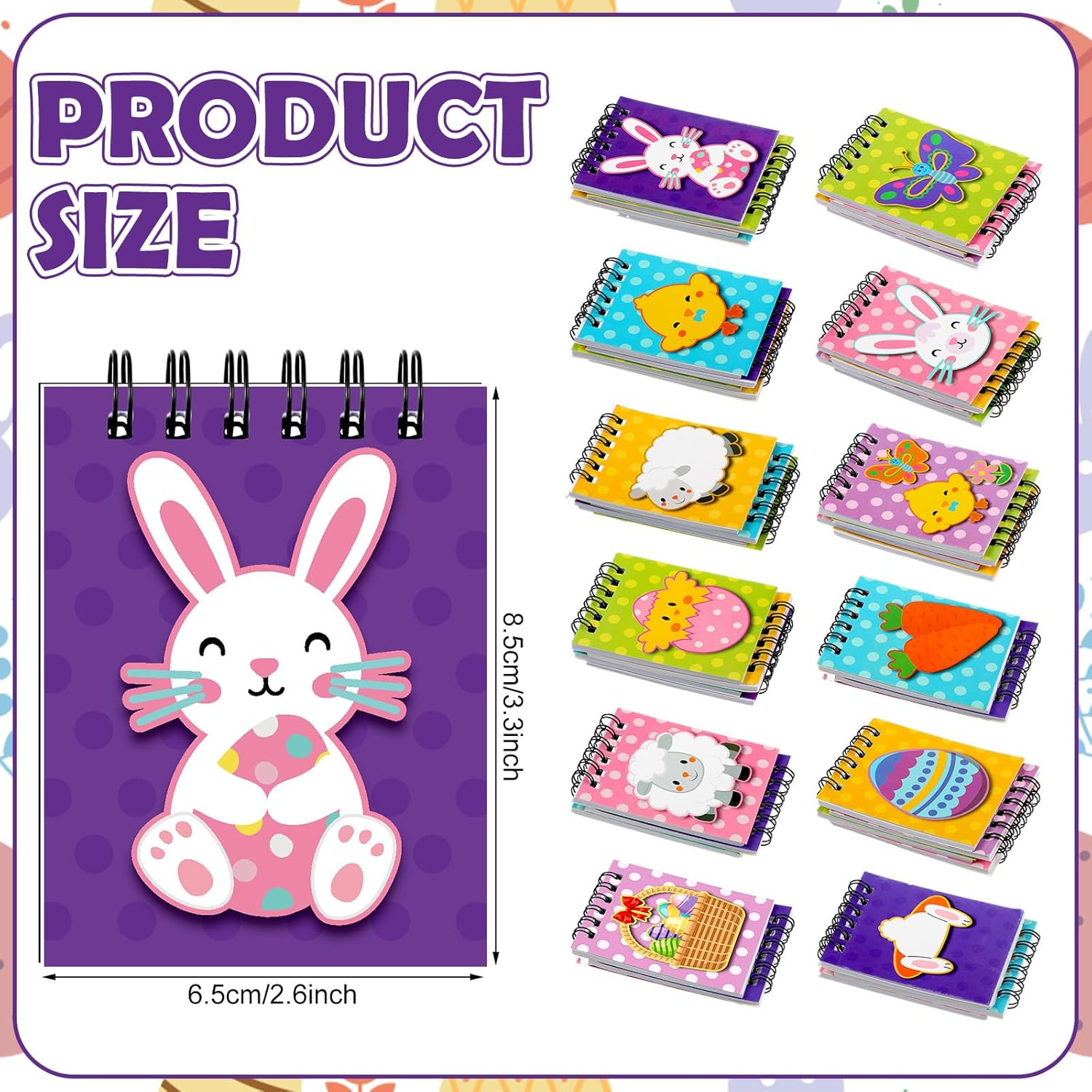 Yeaqee 72 Pcs Mini Spiral Easter Notepads Set for Kids Bulk Easter Egg Bunny Butterfly Chick Carrot Notebook Easter Egg Filler Blank Books for Easter Theme Party Prize School Classroom image number 2