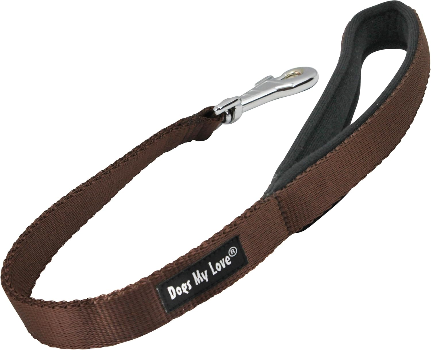 Short Dog Leash Padded Handle Wide Nylon Traffic Lead 22" Long Brown (Xlarge: 1" Wide) image number 1